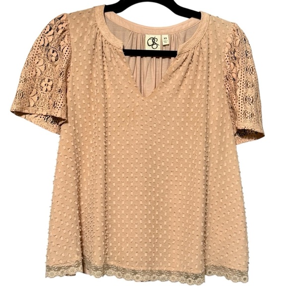 One September | Anthropologie Cora Clip Dot Textured Lace Sleeve Romantic Blouse - Picture 2 of 10